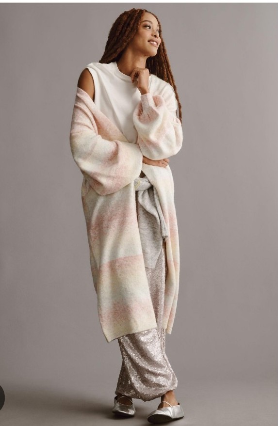 NWT By Anthropologie Cozy Ombre Stripe Duster Sweater Color Ivory Combo One size