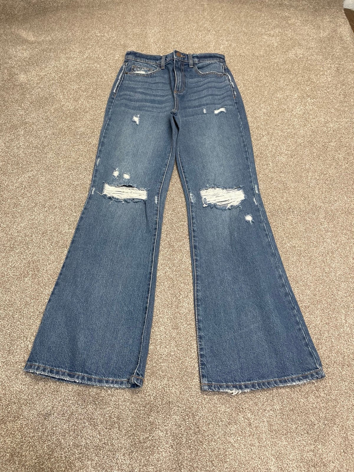 Anthropologie altar'd state distressed High Rise Flare jeans womens 27x32 blue