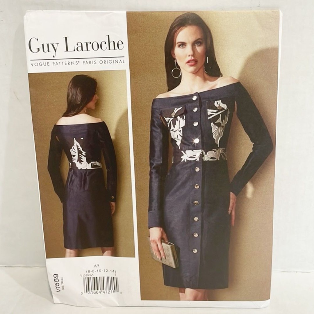 Vogue Sewing Pattern V1559 Guy Laroche Off Shoulder Dress Sz 6-14 NEW