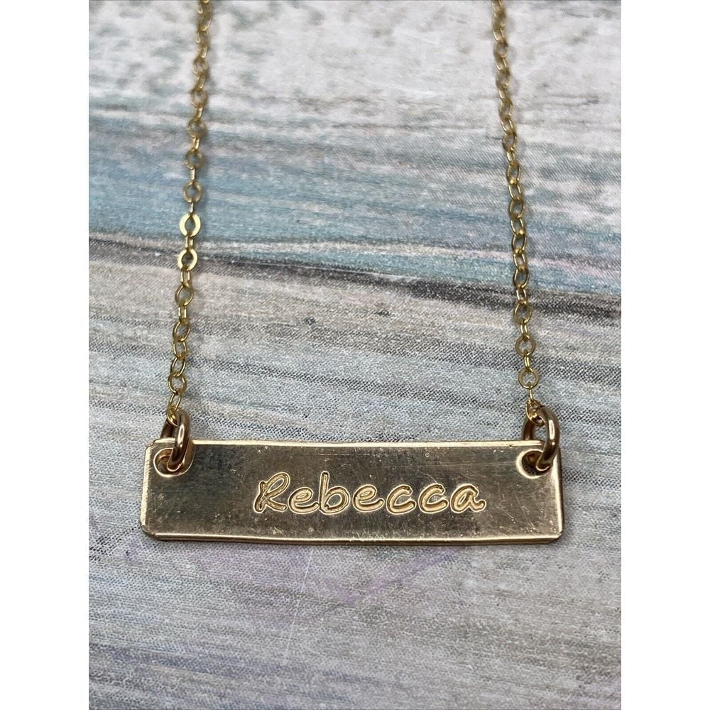 14k Gold Filled GF BAR ID name plate necklace Rebecca 18 Chain