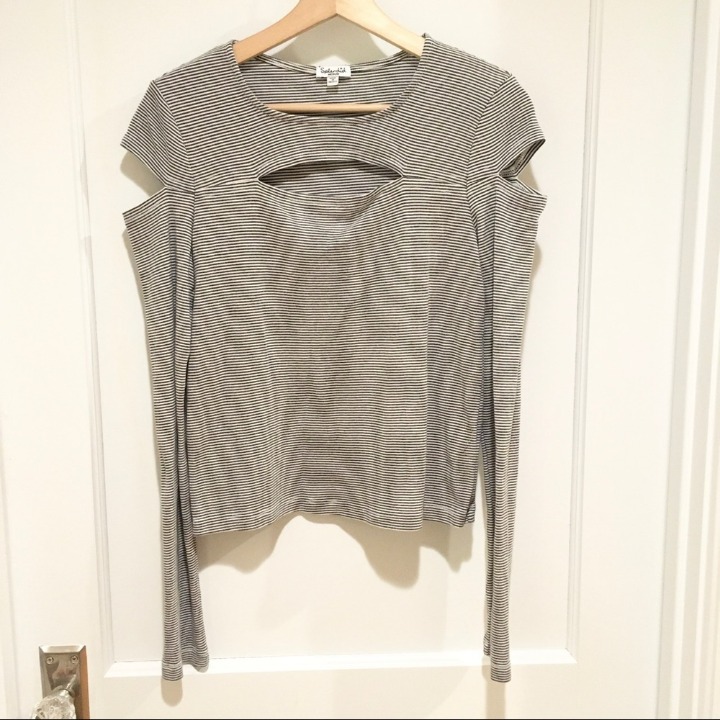 Splendid Striped Long Sleeve Tee Cutouts Cropped Medium