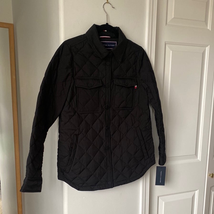 Tommy Hilfiger - Black Quilted Snap Button Jacket / Coat With Pockets