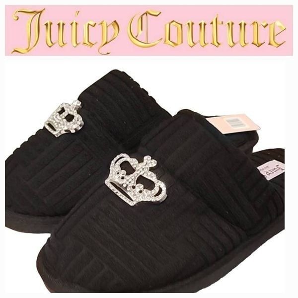 Juicy Couture Rhinestone Crown Logo Slippers