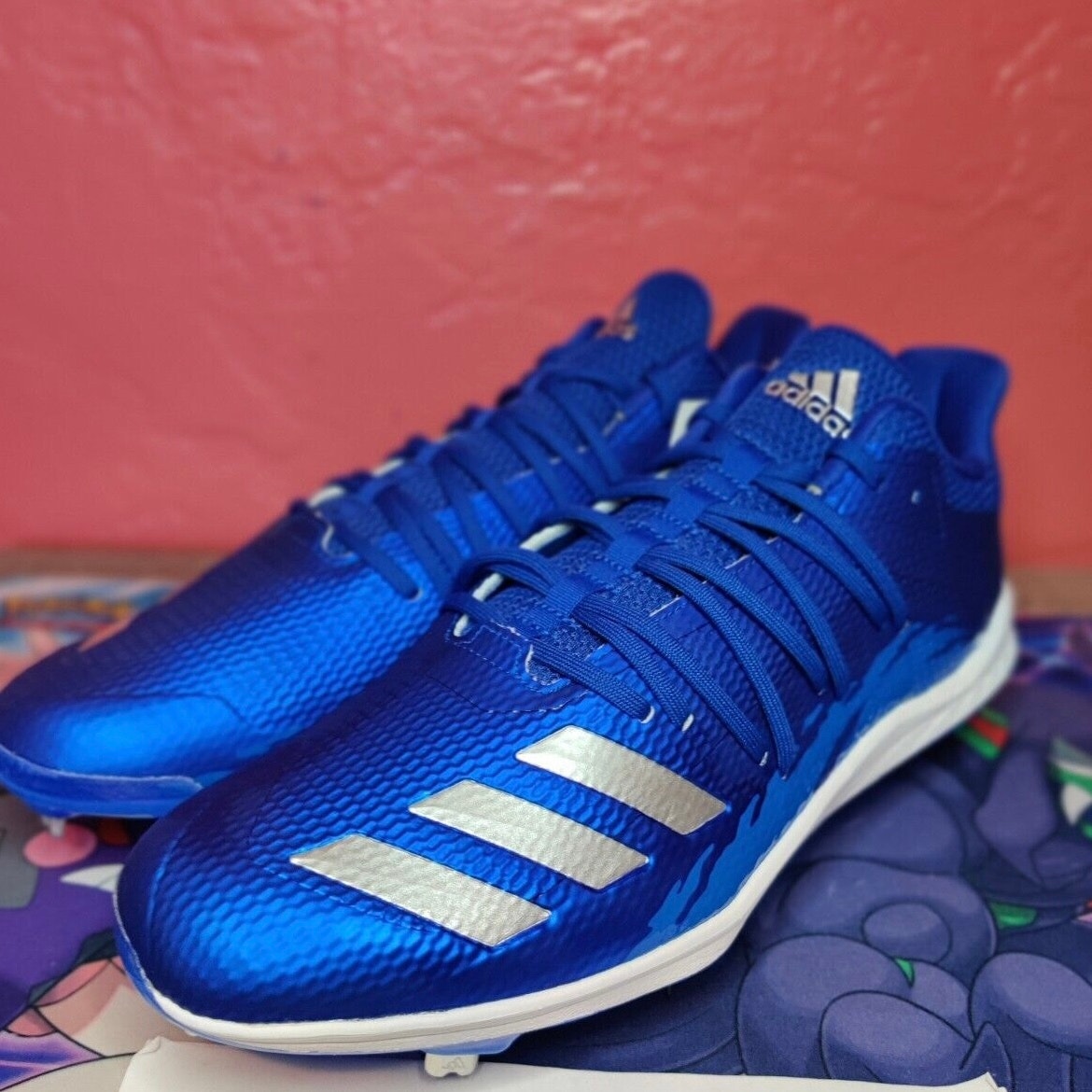 New Adidas Baseball Cleats Metal Afterburner 6 Speed Blue G27656 Men Size 14