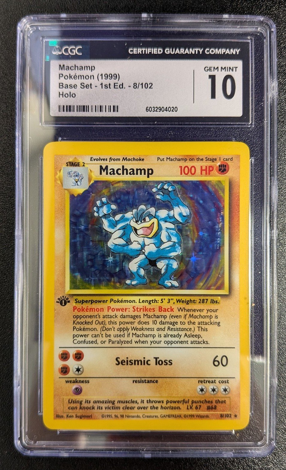 Machamp Base 1st Edition Unlmtd Holo 8/102 - CGC Graded 10 - Pokémon TCG (1999)