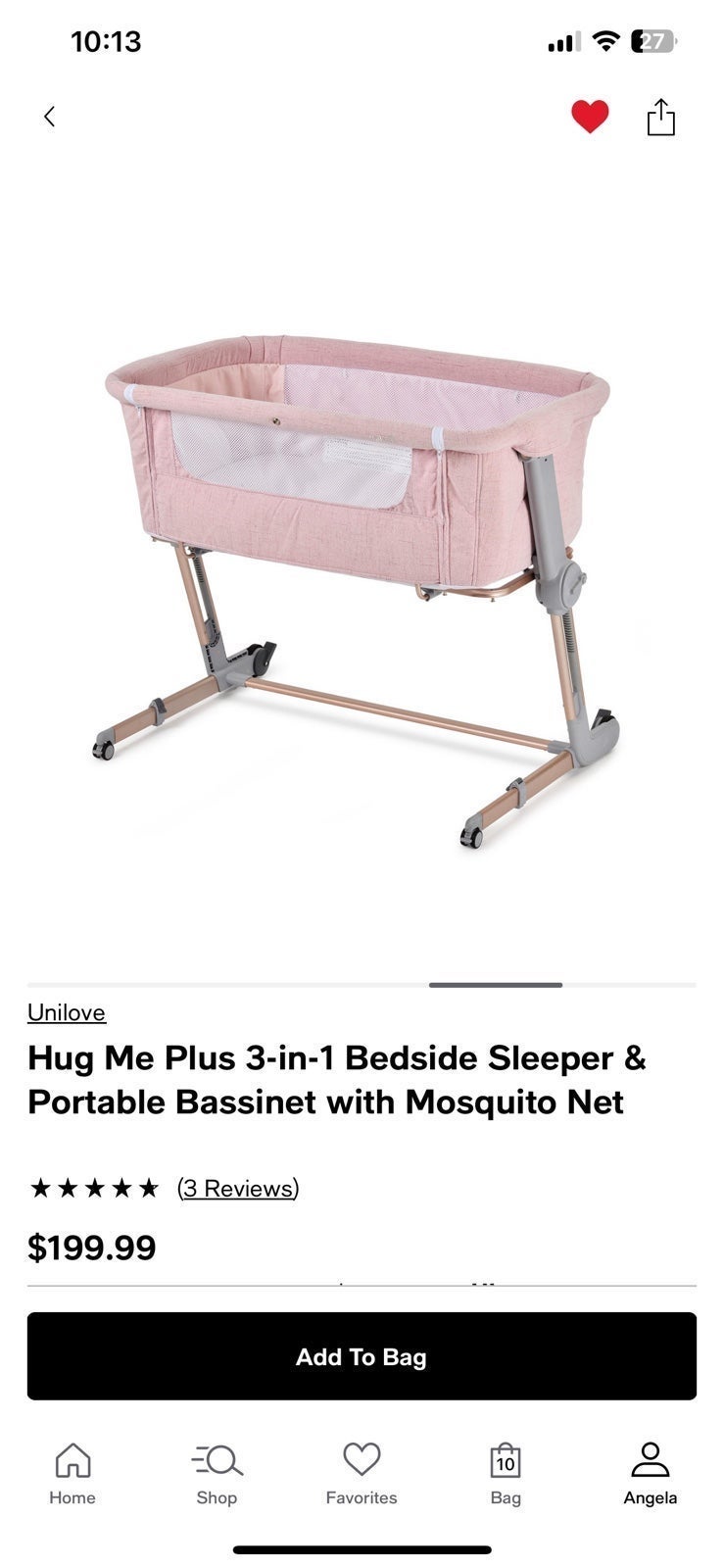 Unilove Bedside sleeper portable Bassinet