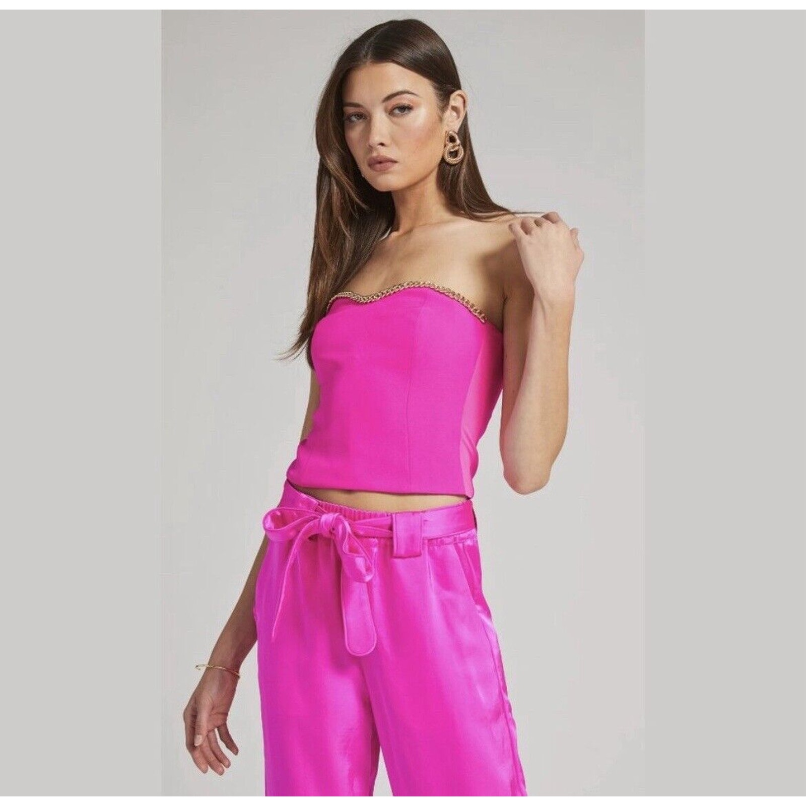 Generation Love Hazel Crepe Bustier Tank Top Chain Trim Strapless Hot Pink XL