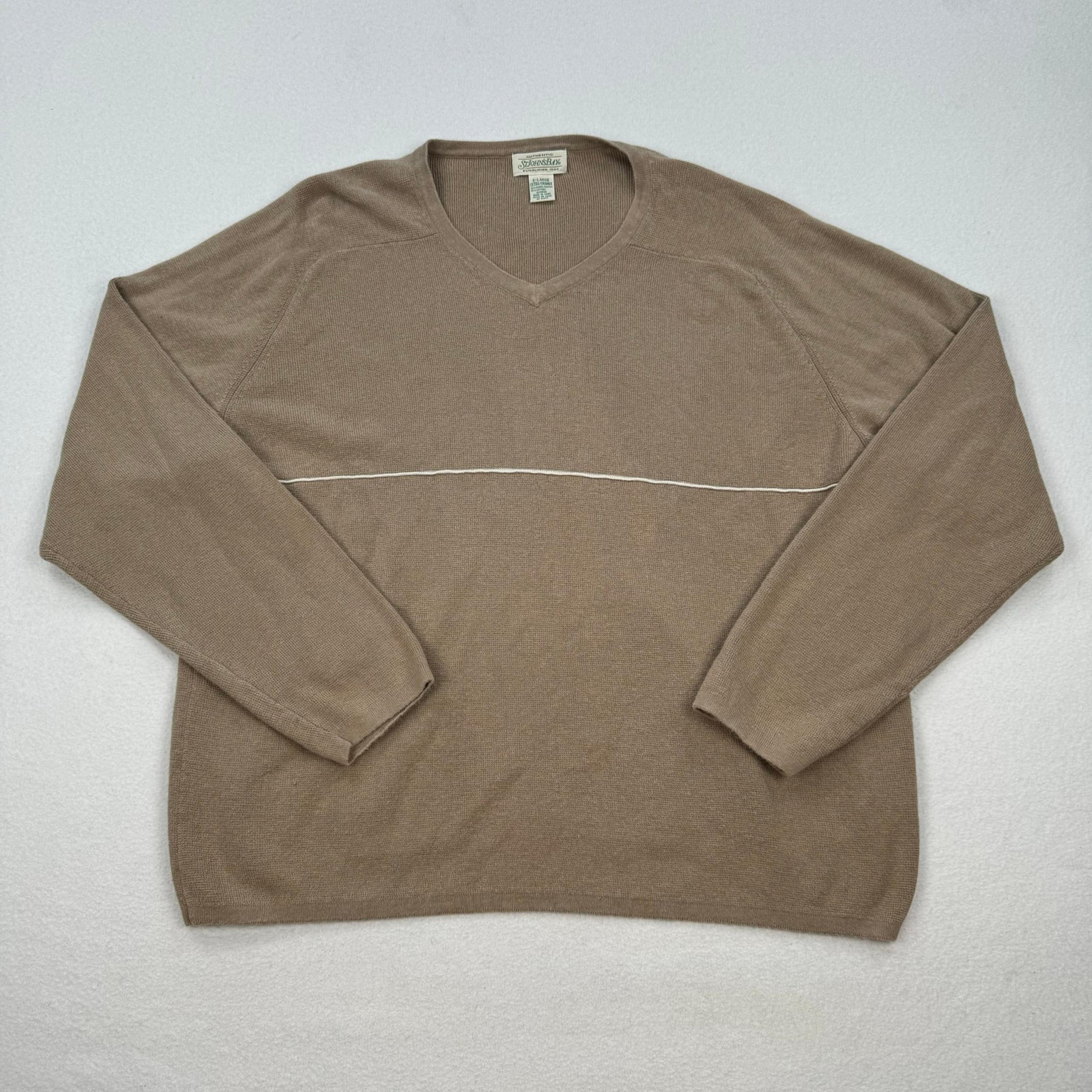 Vintage St Johns Bay Sweater Size XL Brown V Neck Pullover Lightweight Classic