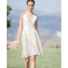 Carmen Marc Valvo Textured Stripes A-Line Off White Dress Sz 6 NWT 595 D0