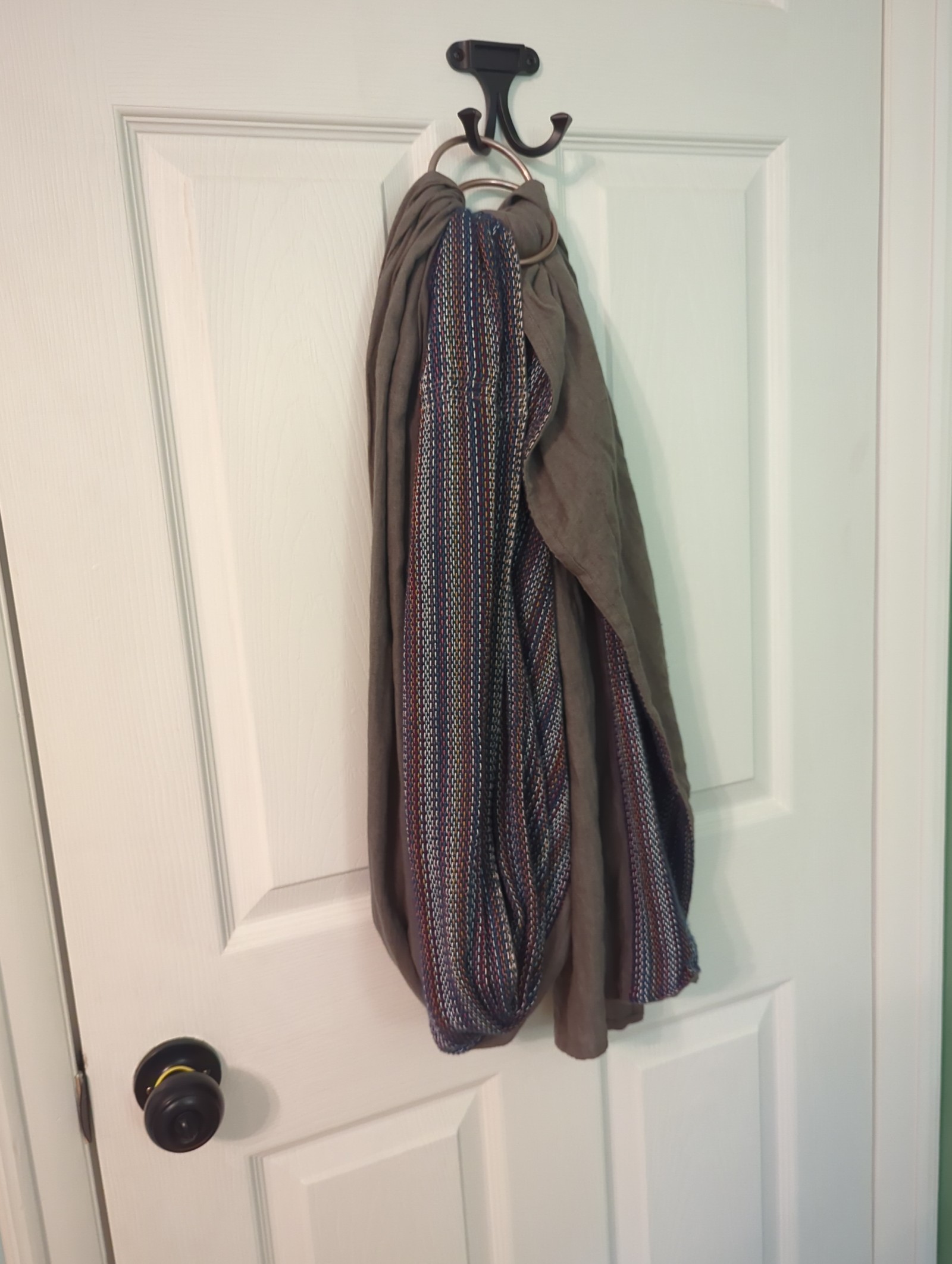 Ring sling gray linen with handwoven overlay loveheld