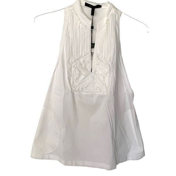 BCBG MaxAzria XS Sleeveless Ruffle Top Tuxedo Embroidery Size: Extra Small New