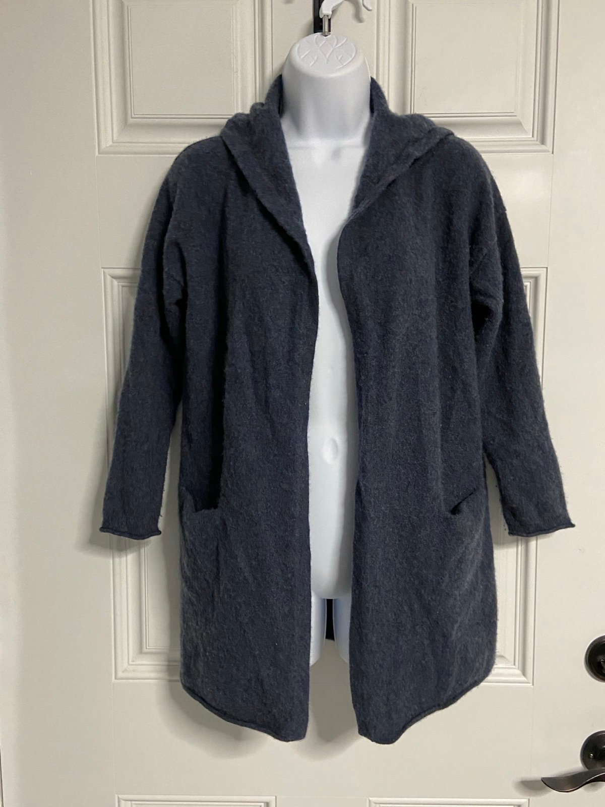 ⛄️2- POETRY Slate Blue Hooded CASHMERE Cardigan Sweater