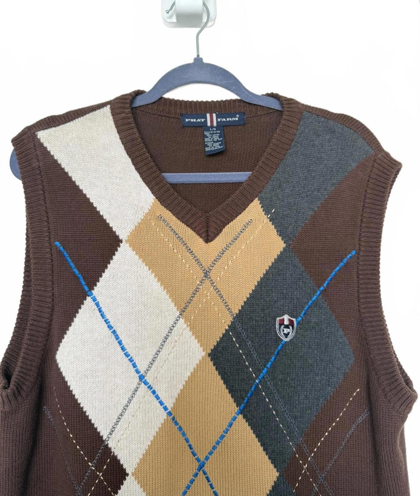 Y2K Vintage Phat Farm Men large Sweater Vest brown