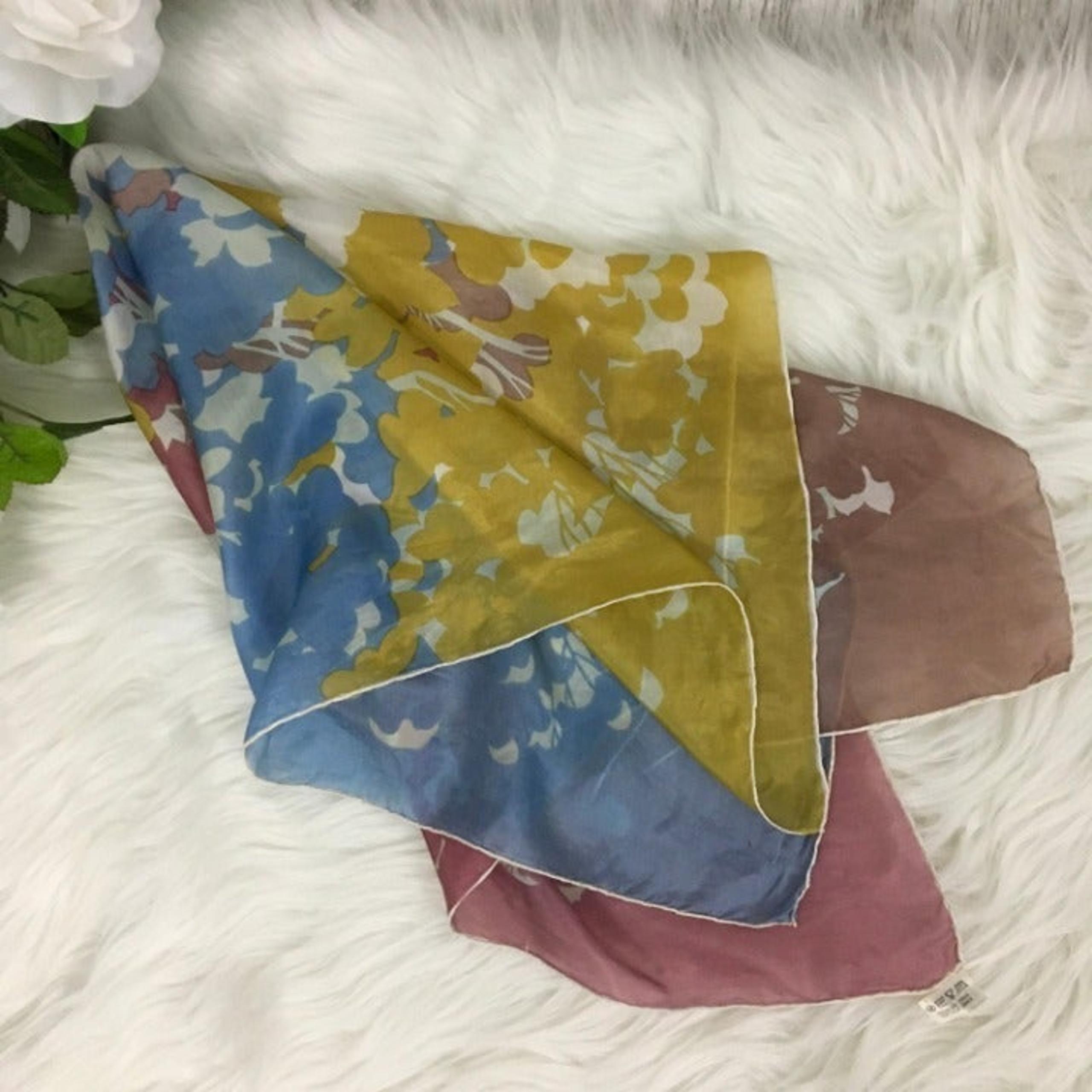 VTG Silk Scarf Hand Rolled Painted Blue
