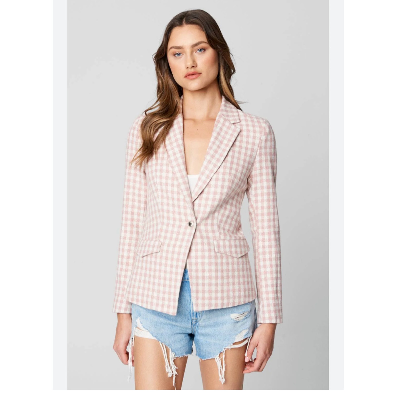 NEW BLANK NYC Quick Thrills Checked Blazer Pink,Textured Tweed White Womens XL