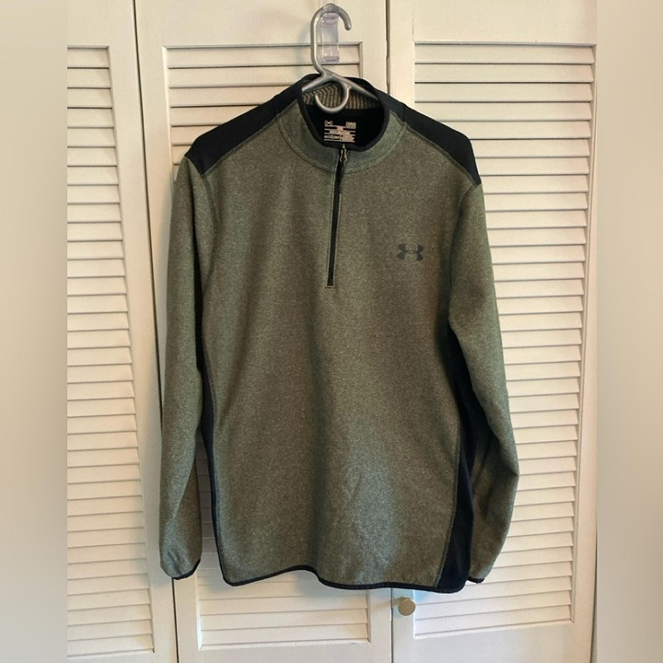 Men's Under Armour ColdGear 1/4 Zip Fleece Pullover, Size Large, Green and Black