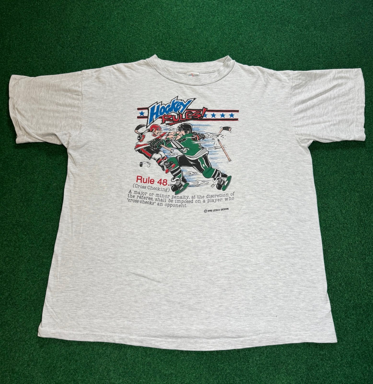 90s 1995 Hockey Rules novelty tee T-shirt gray XL funny nhl Lesko design rule 48
