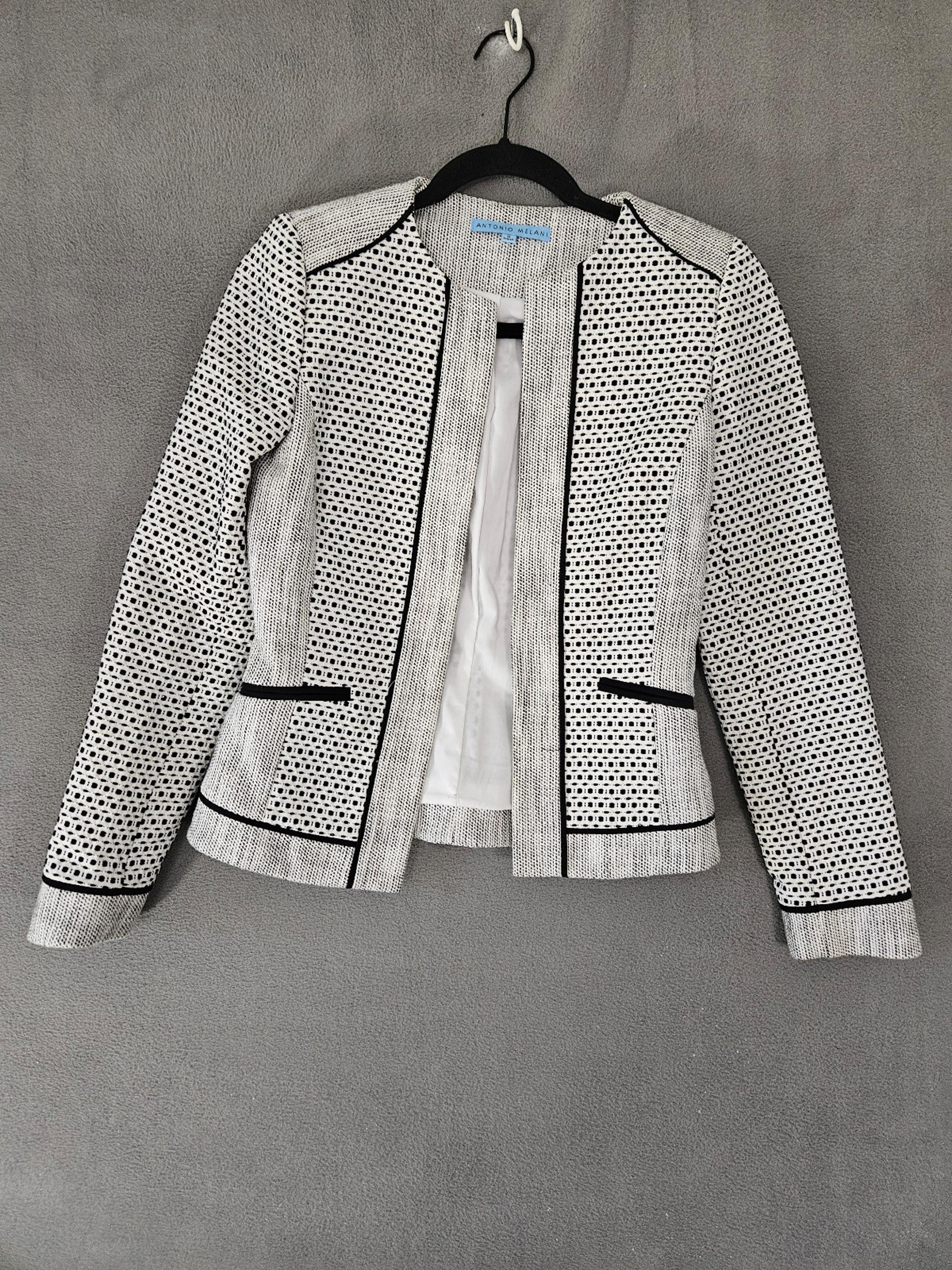 Antonio Melani Women’s Tweed Jacket Blazer Size 0 Black White Open Front
