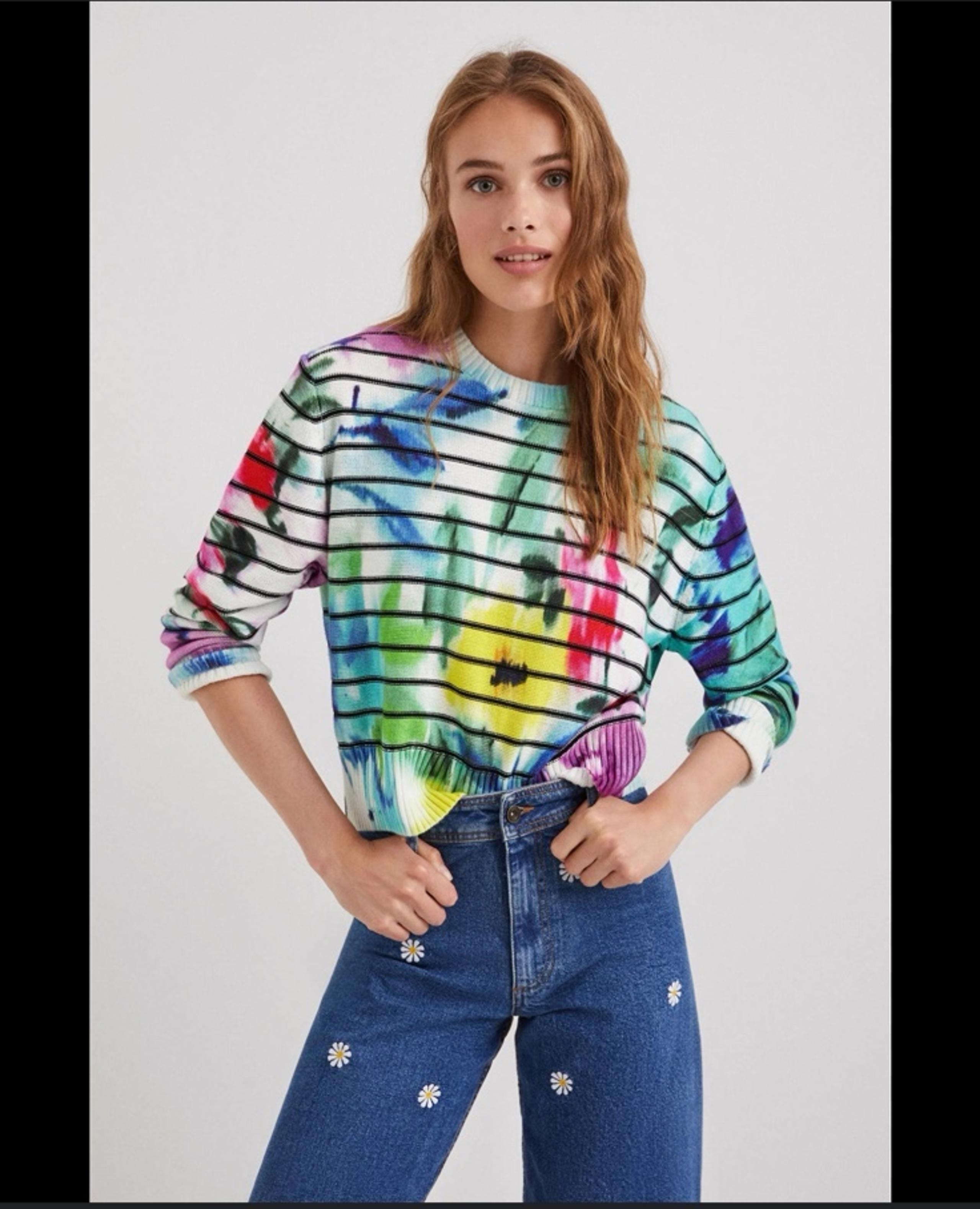 Desigual STRIPY TIE-DYE FLORAL SWEATER