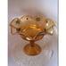 VINTAGE GOLD TONE GLASS PEDESTAL BOWL WITH PAINTED FLORAL ACCENT