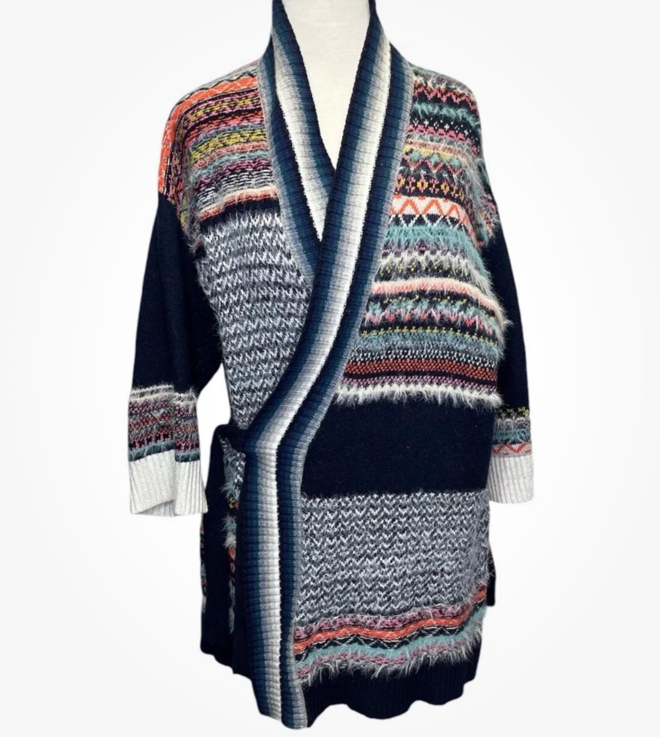 Anthropologie Sleeping On Snow Cardigan Sweater Womens M L Fair Isle Kimono Bby