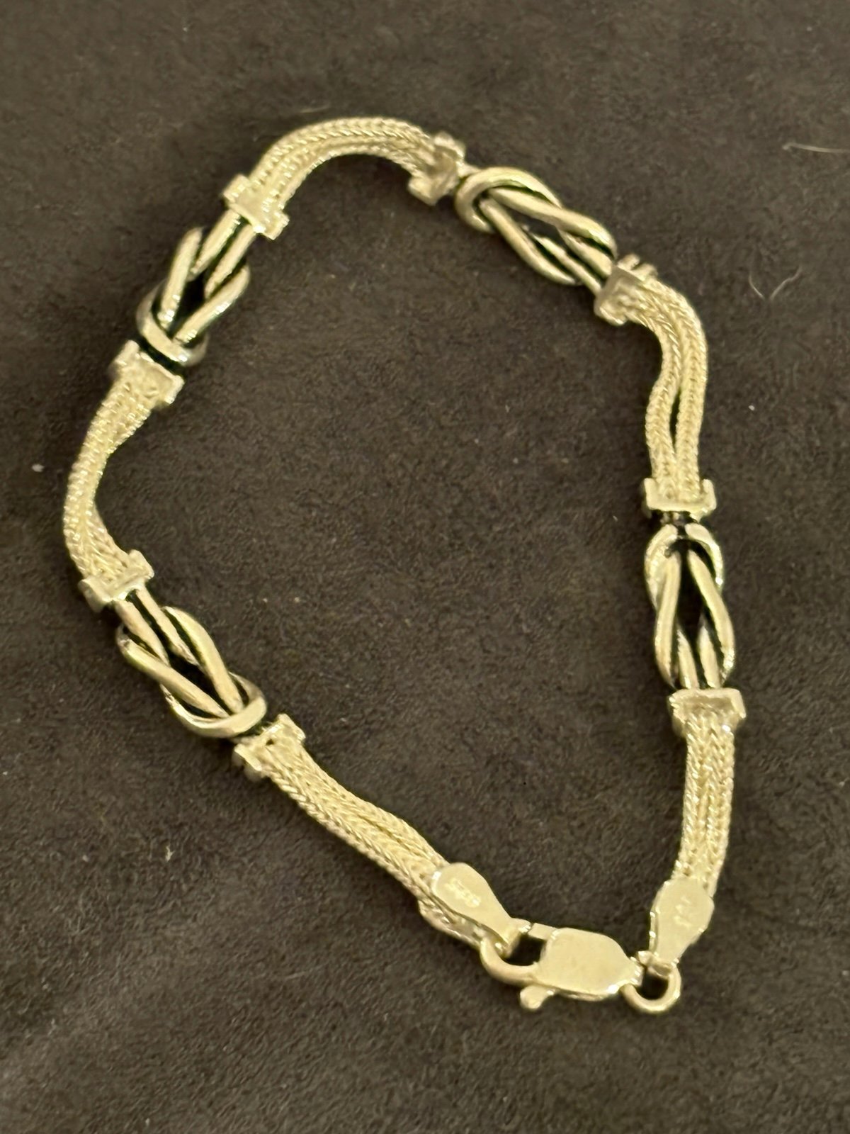 925 Sterling Silver : Spilt Rope & Knot Bracket: Lobster Claw: 7”