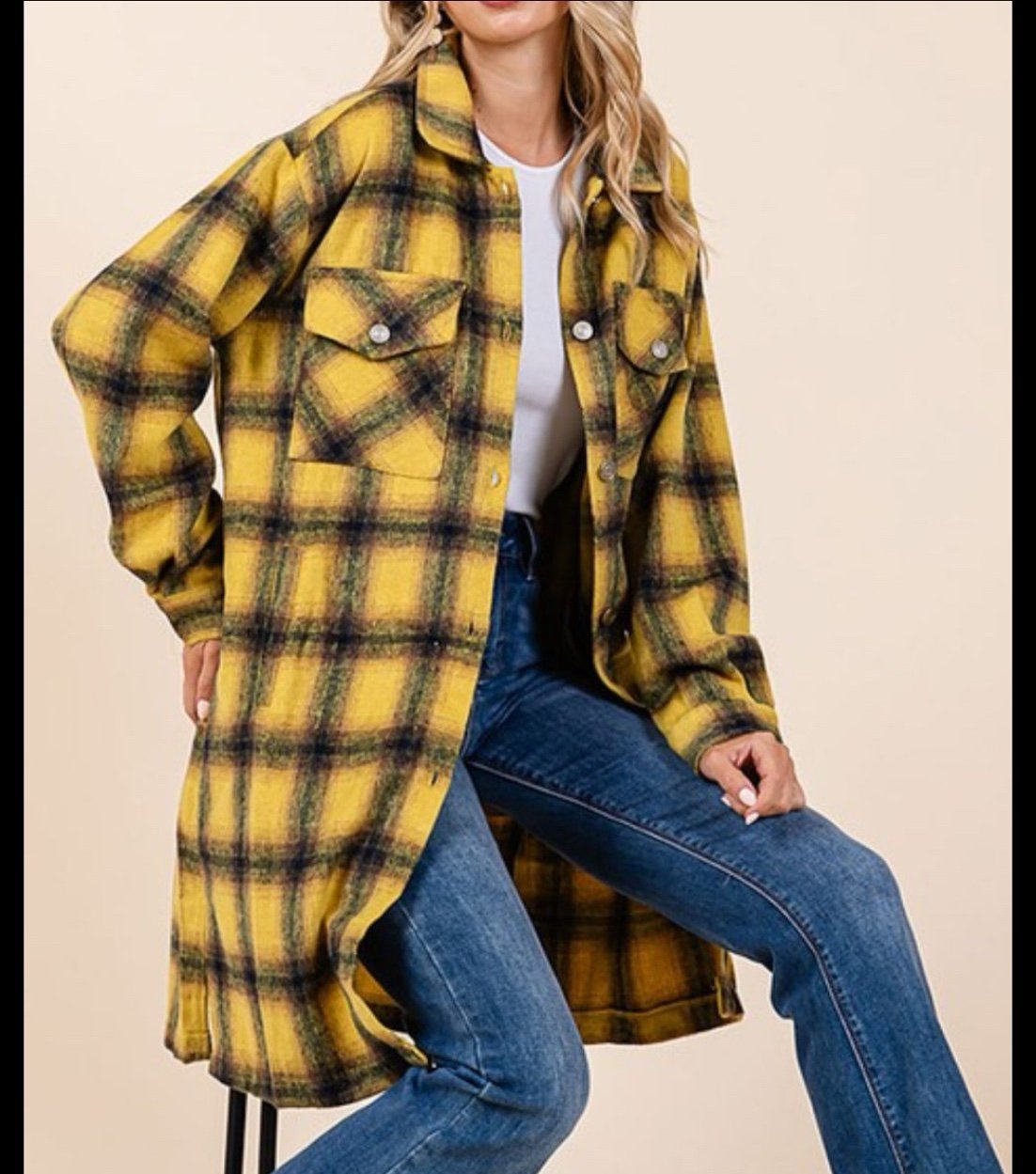 FLEECE COZY MID LENGTH PLAID JACKET