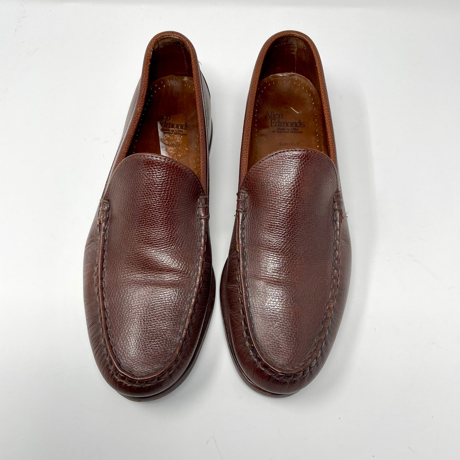 ALLEN EDMONDS Men’s Sanibel Pebble Leather Slip on Loafers in Chili Brown 10.5 D