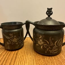 Tin Cream And Sugar Containers R &Co Triple Plate Vintage