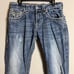 Rock Revival Derek Straight Denim Jeans Men's 32 Blue Distressed Embroidered