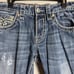 Rock Revival Derek Straight Denim Jeans Men's 32 Blue Distressed Embroidered