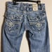 Rock Revival Derek Straight Denim Jeans Men's 32 Blue Distressed Embroidered