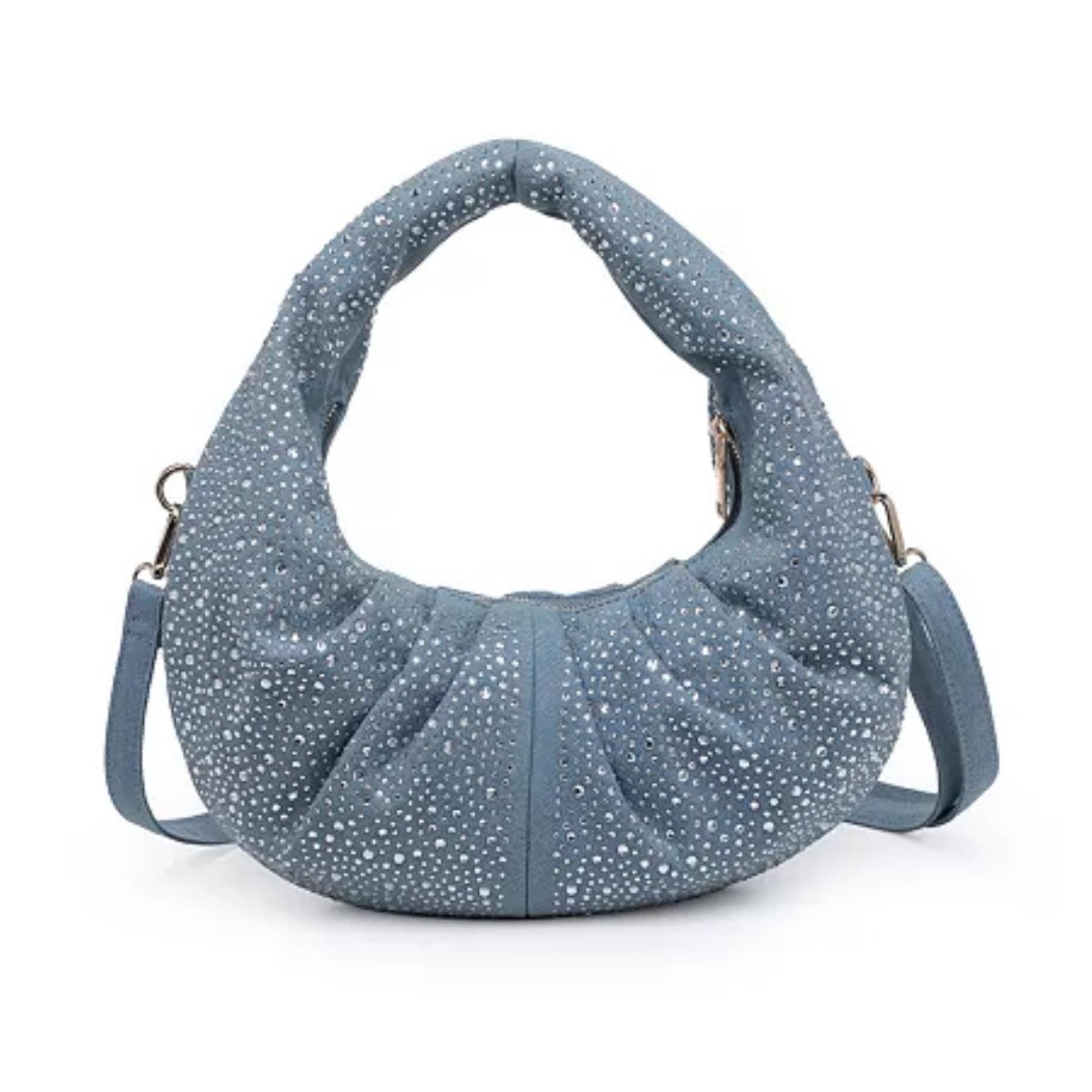 Y2K Style Denim Blue Rhinestone McBling Hobo Bag Crossbody Cheetah Girls Ibiza