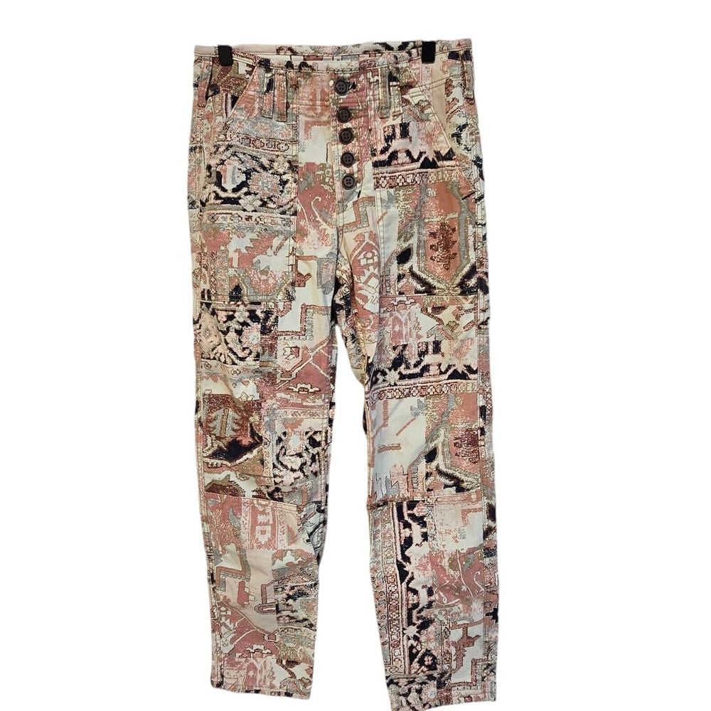 Anthropologie The Wanderer Pink Aztec Print Cargo Utility Pants Size 26