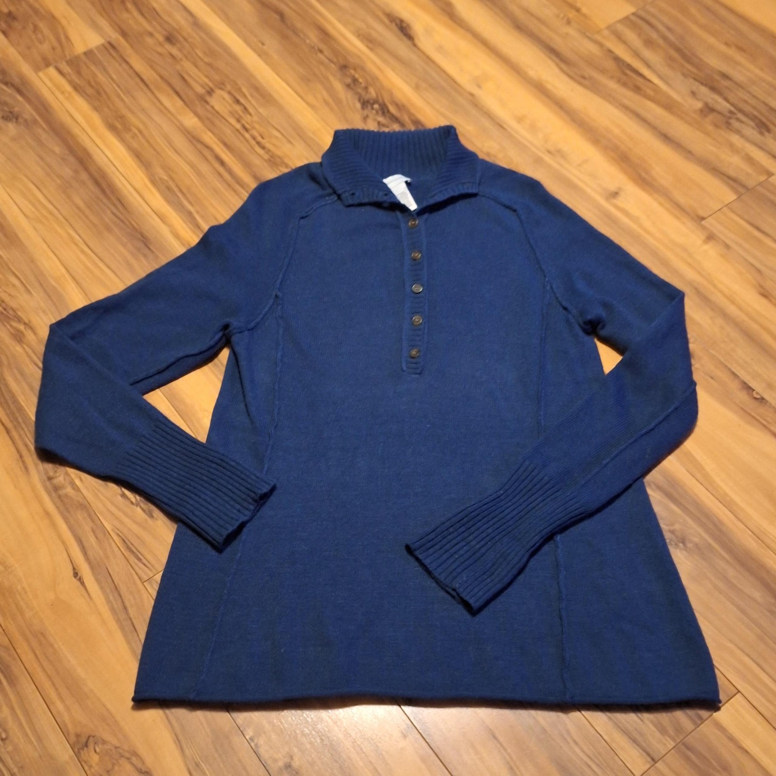 Soft Surroundings L teal blue popover sweater Angora Cashmere blend rolled hem