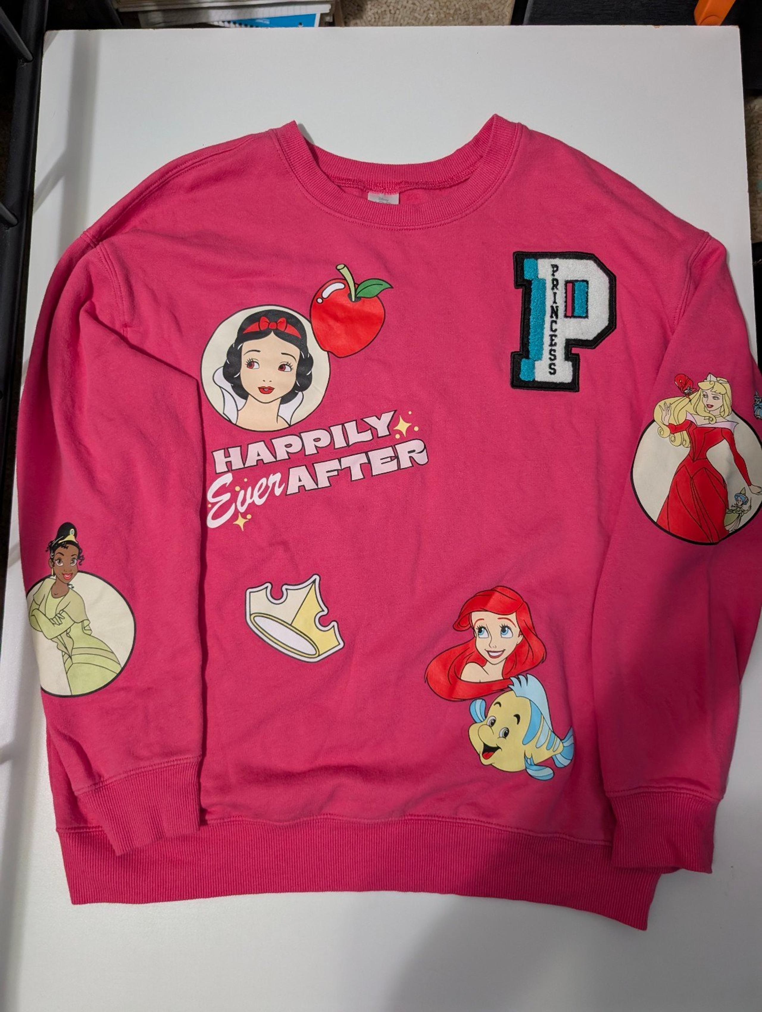 Women's Disney 100 Year's Princess Graphic Pink Sweatshirt Size Large