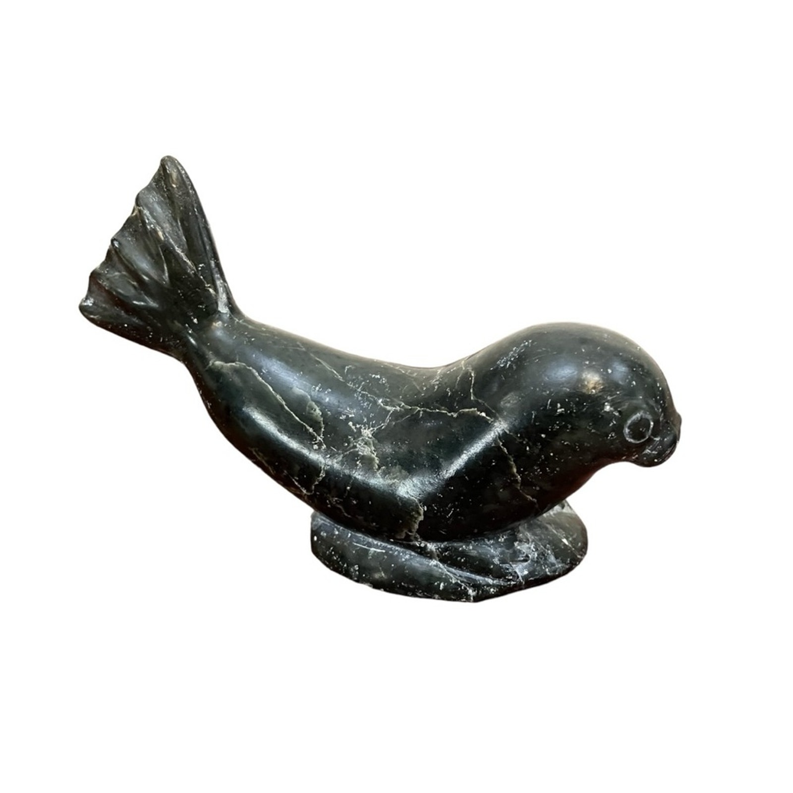 Vintage Inuit Eskimo Soapstone Carving Seal Figurine Signed