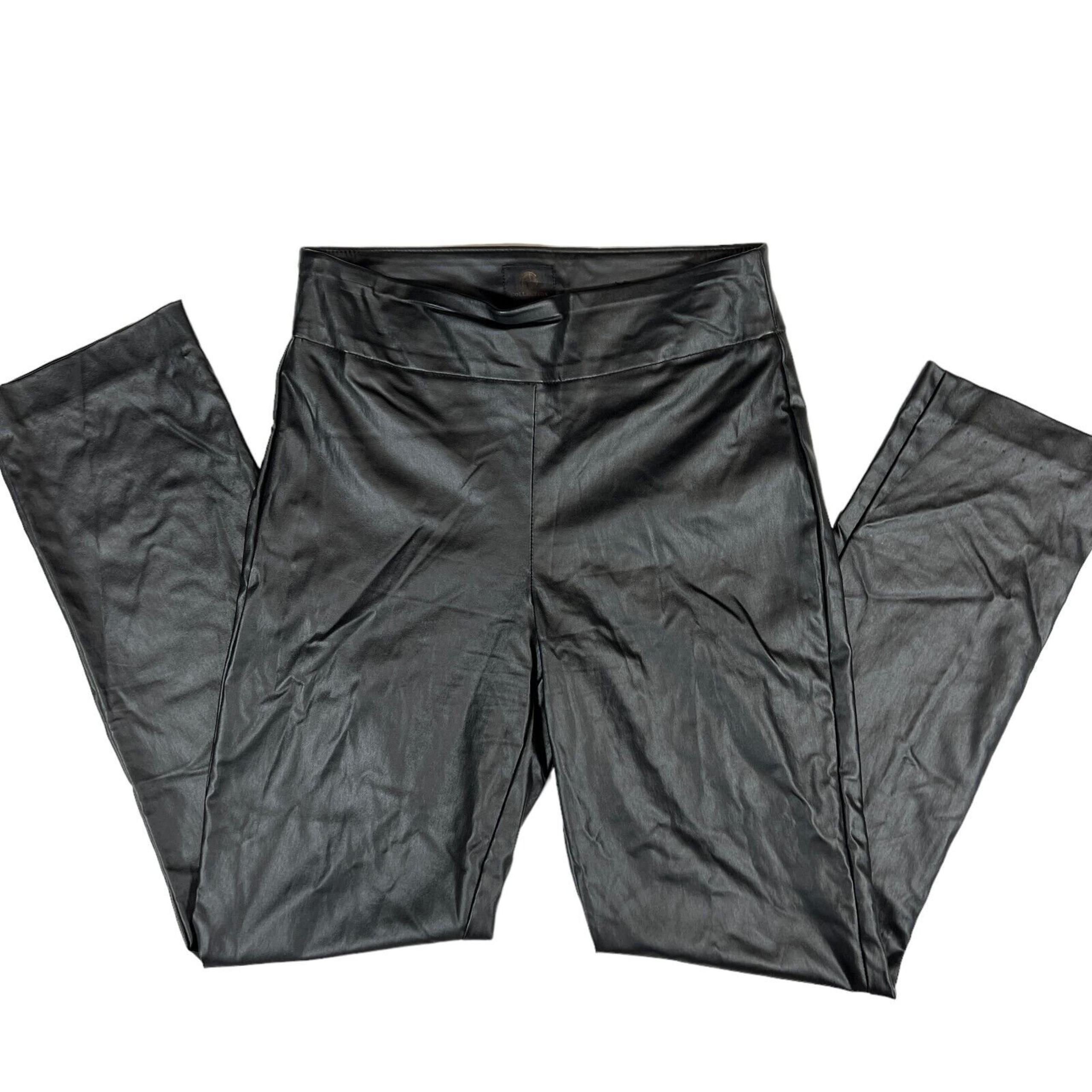 JM Collection Women's S Faux-Leather-Trim Black Pants Stylish Office Casual Wear
