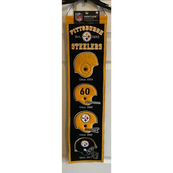Pittsburgh Steelers Helmet History Pennant with Free Steelers Key Ring