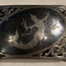 Siam Sterling Silver Niello Black Enamel Siam Lady Vintage Belt Buckle