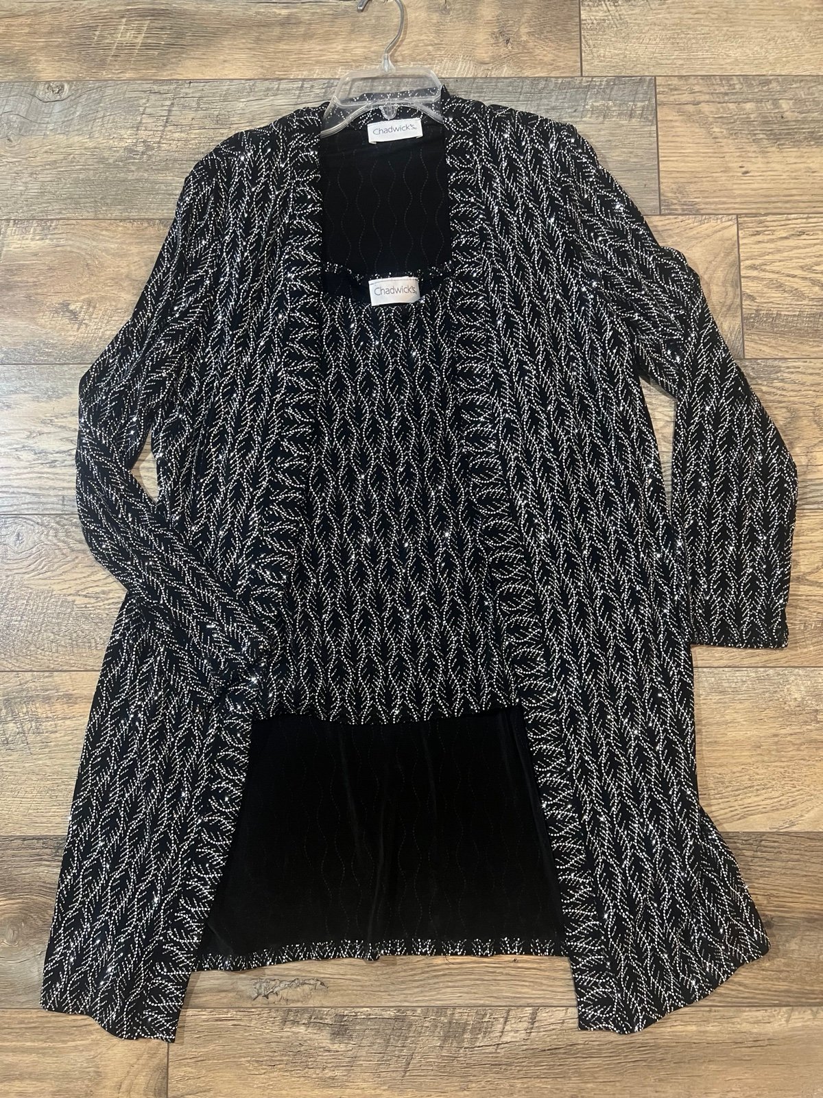 Vintage Chadwicks 2pc Womens XS S Top Cardigan Metallic Silver Black Evening