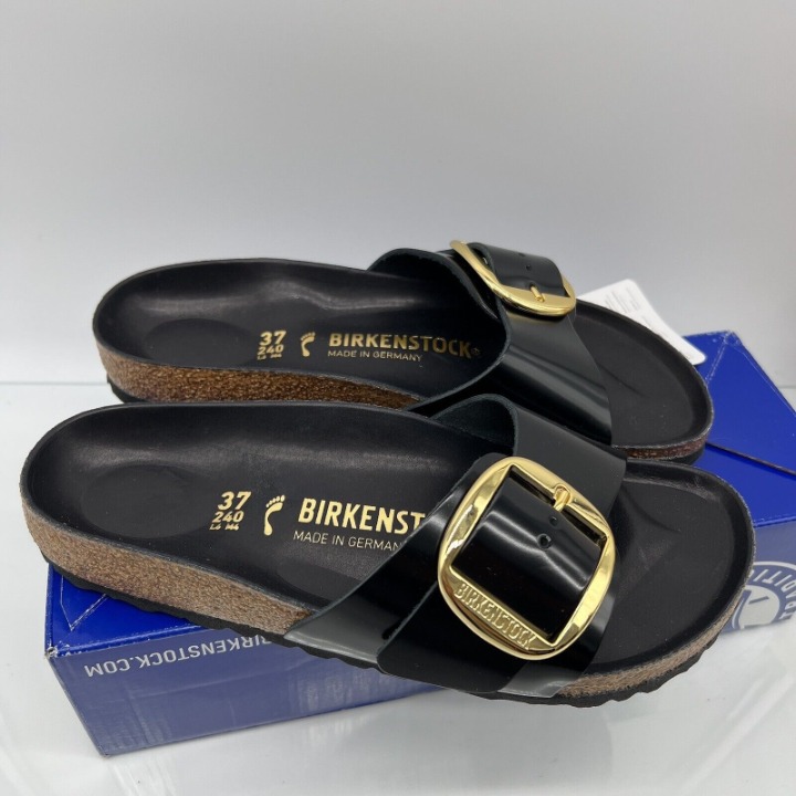 Birkenstock Madrid Big Buckle Sandal High Shine Black Leather EU 37 US 6- 6.5