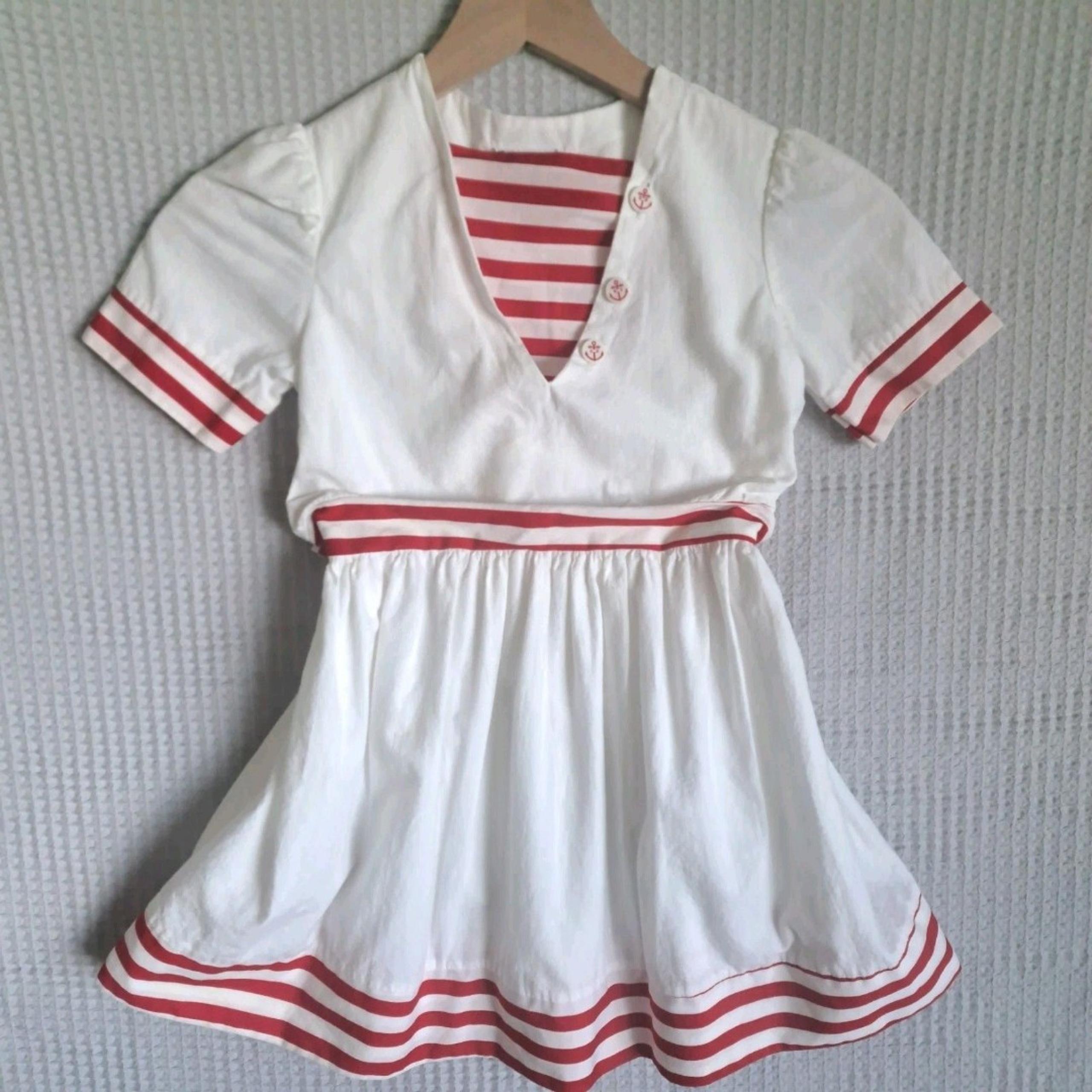 Vintage VDF Diane Von Furstenberg Girls 6 Dress 80s Red White Sailor Cotton Kids