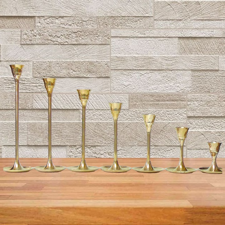 Vintage Solid Brass Candle Stick Holders Graduated Height Tulip Stand Set of 7
