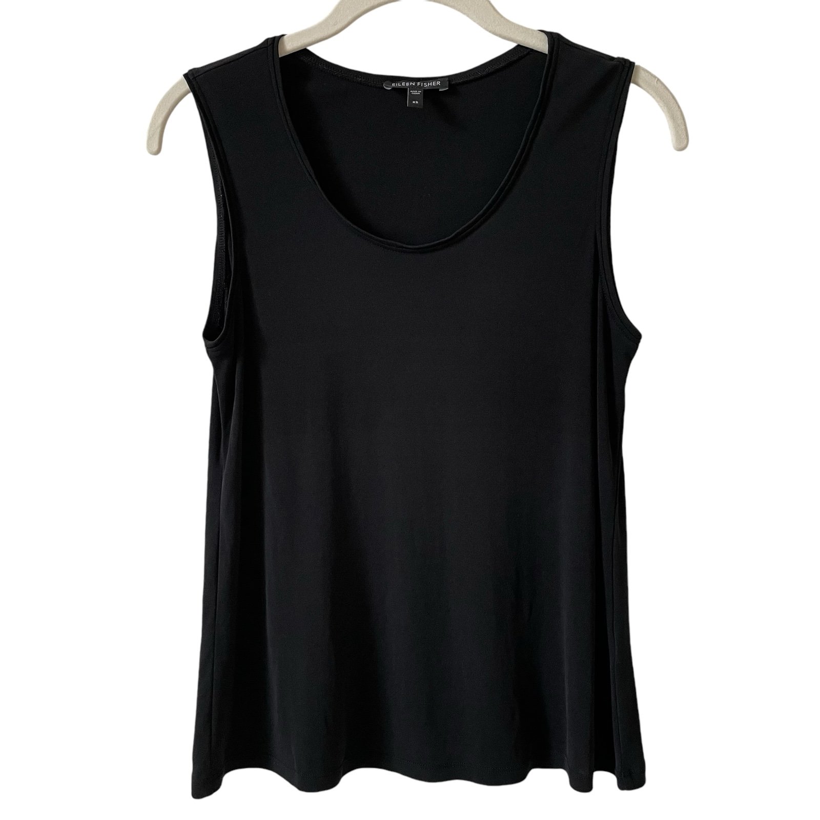 Eileen Fisher Stretch Silk Jersey Scoop Neck Top Black Size XS Luxury Minimalist