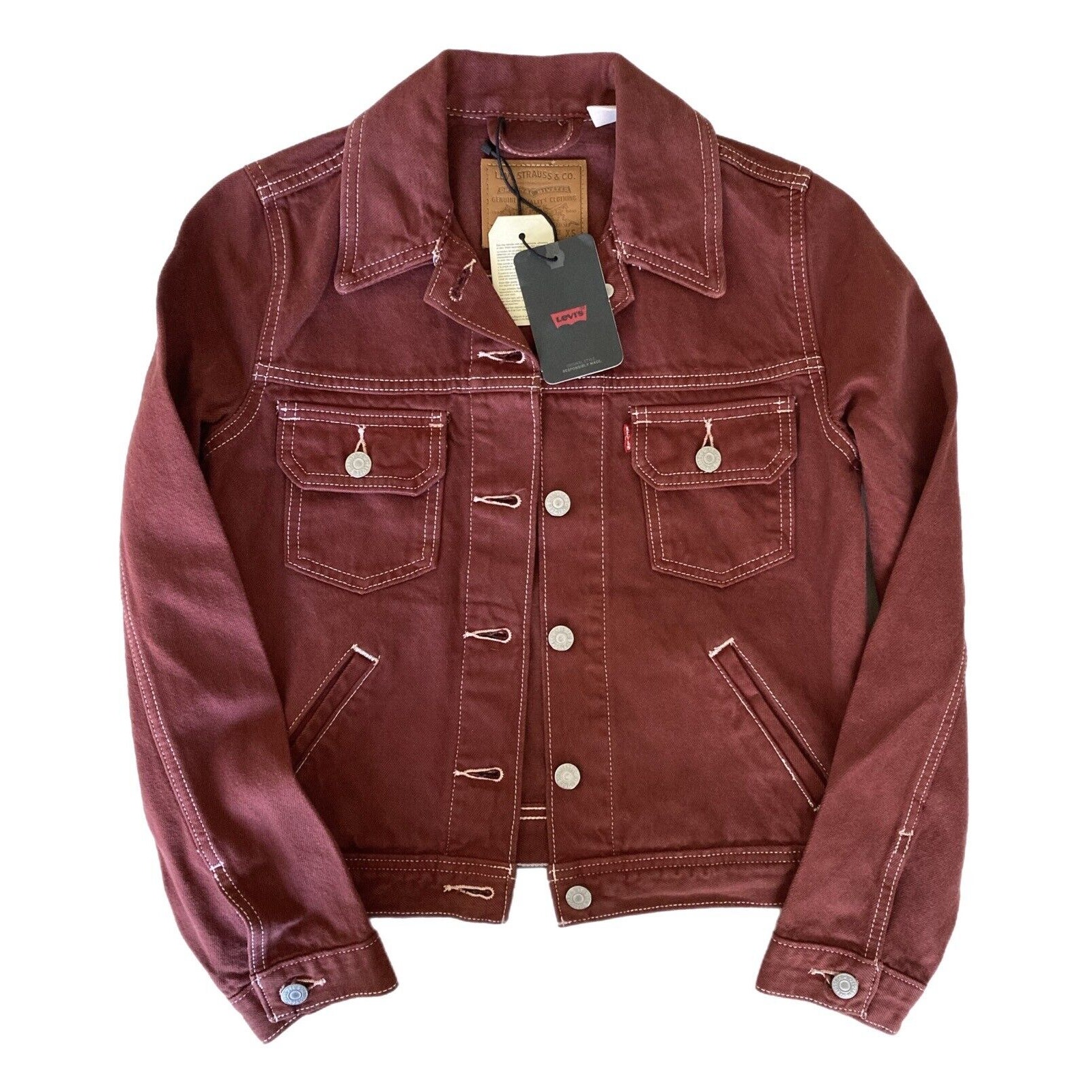 Levi’s Premium Denim Jean Jacket Burgundy Maroon Women’s XS New w Tags
