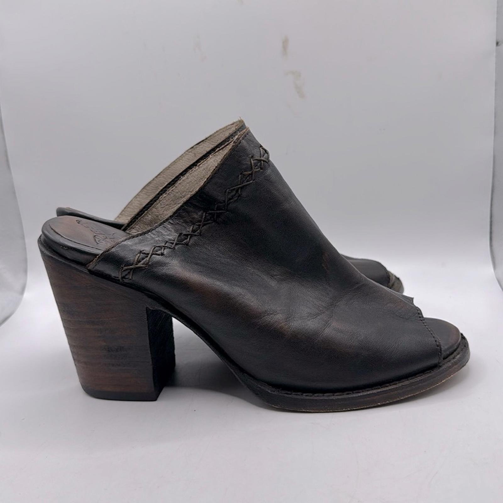 Freebird By Steven Bambi Slip On Block Heels Bootie Mules Brown Leather Womens 8