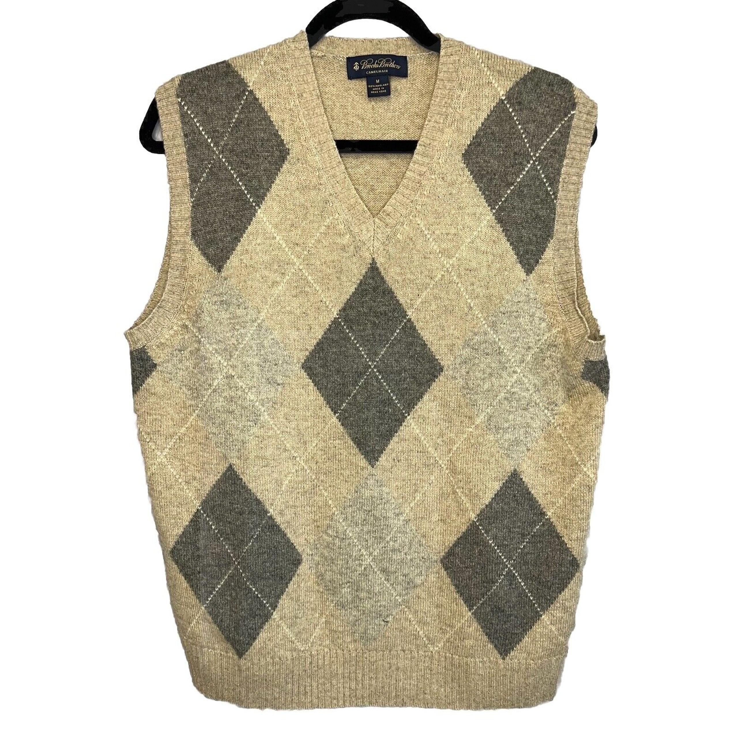 Brooks Brothers Men's Medium Camel Hair Sweater Vest Argyle Golf Club Preppy