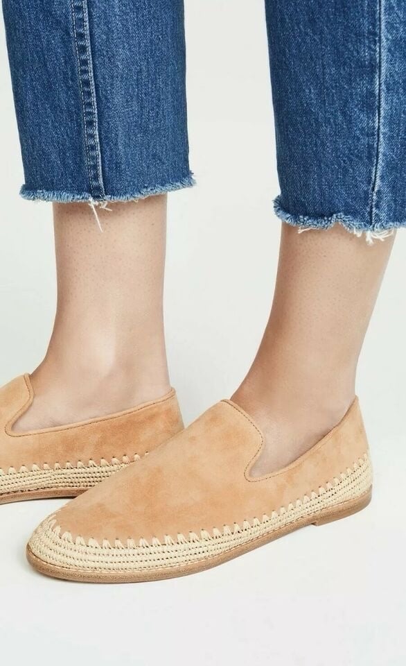 VINCE Jalen Suede Leather Espadrille Flat Loafer Roasted Cashew Size 7M Excellen