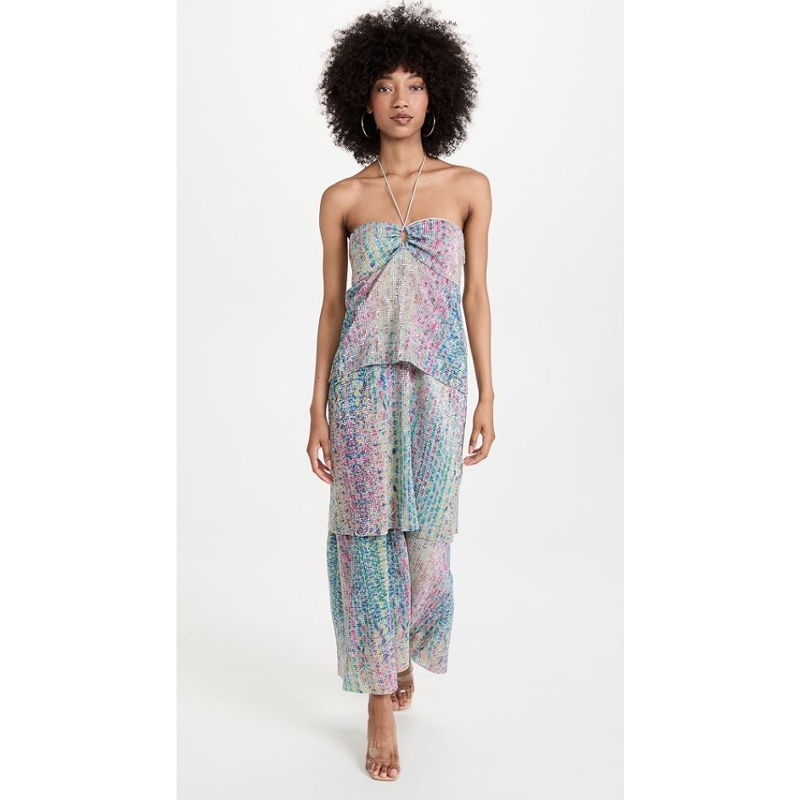 Saylor Seydou Rainbow Sequin Tiered Halter Dress